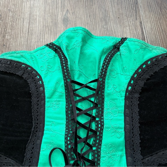 VINTAGE Y2K TRIPP NYC GREEN BLACK GOTHIC CORSET TOP WOMENS XL - Picture 4 of 10